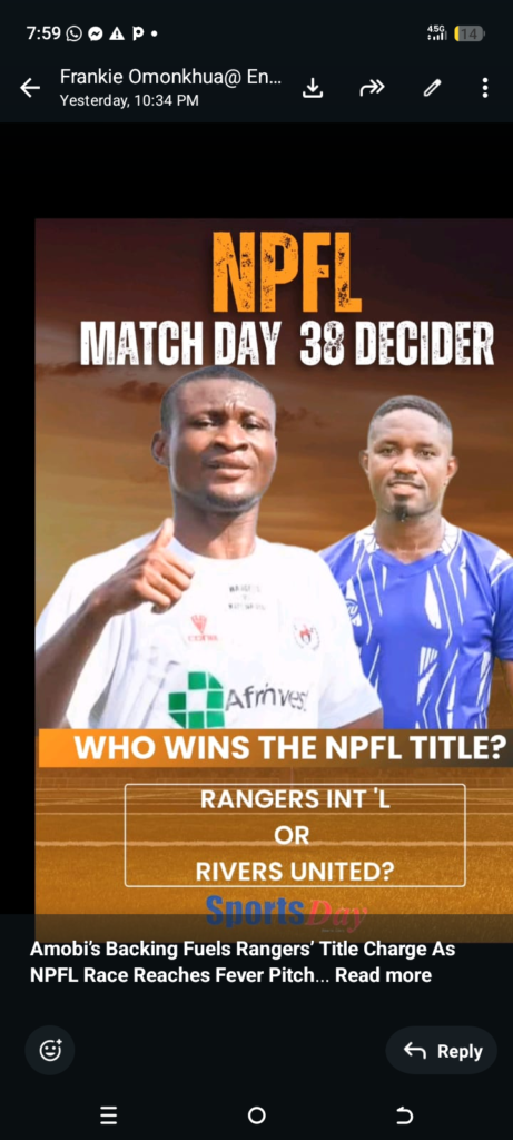 Amobi’s Backing Fuels Rangers’ Title Charge As NPFL Race Reaches Fever Pitch